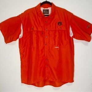 Drake Men's Short-Sleeve Button-Down Winged Shirt in Orange with Auburn Logo